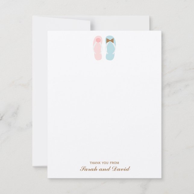 Flip Flops Beach Wedding Flat Thank You Notes Invitation (Front)