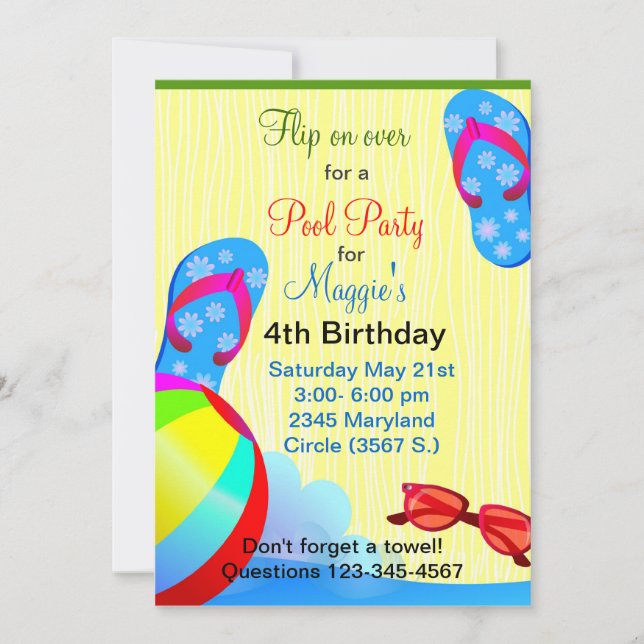Flip Flops Birthday Party invitation (Front)