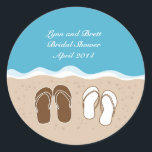 Flip Flops Bridal Shower Favour Sticker<br><div class="desc">Modern and fun bridal shower sticker. Features her and his pair of flip flops in white and brown. Ideal for a couple's shower. Beach or summer theme with a touch of class. Summery and fresh design. Add your own wording. Use it for favours or to seal invitation envelopes.</div>