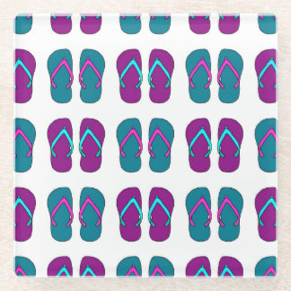 Flip Flops: Bright White Vintage. Glass Coaster