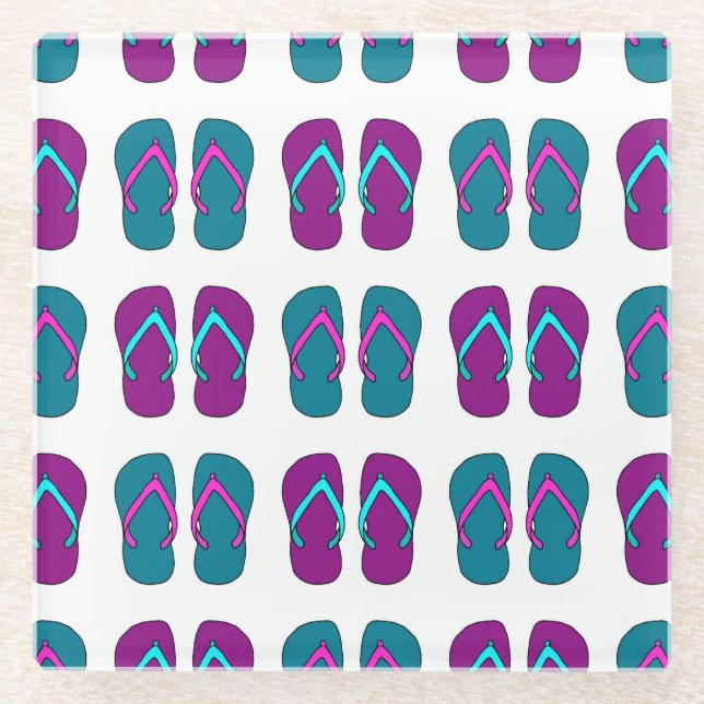 Flip Flops: Bright White Vintage. Glass Coaster (Front)
