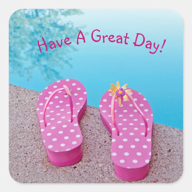 Flip-Flops By Swimming Pool Square Sticker (Front)