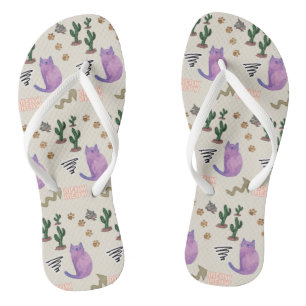 Flip Flops Cat Fish Cactus Paws Meow 