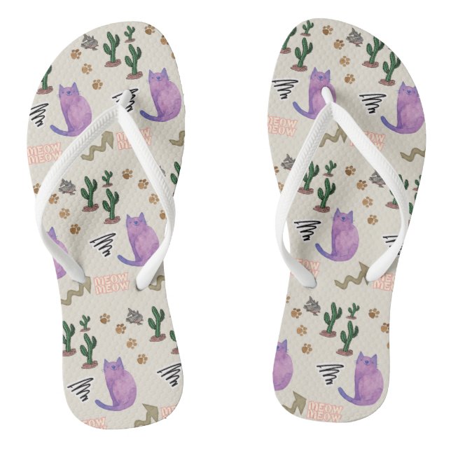 Flip Flops Cat Fish Cactus Paws Meow  (Footbed)