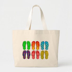 Flip Flops Colourful Fun Beach Theme Summer Gifts Large Tote Bag