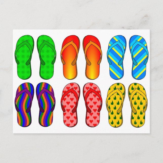 Flip Flops Colourful Fun Beach Theme Summer Gifts Postcard (Front)