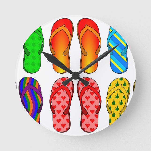 Flip Flops Colourful Fun Beach Theme Summer Gifts Round Clock (Front)