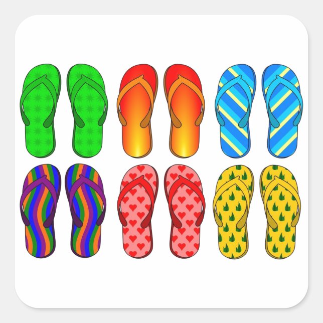 Flip Flops Colourful Fun Beach Theme Summer Gifts Square Sticker (Front)