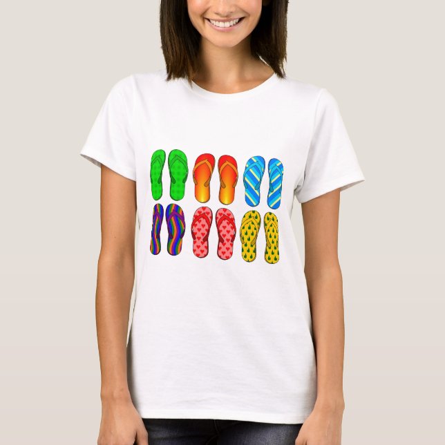 Flip Flops Colourful Fun Beach Theme Summer Gifts T-Shirt (Front)