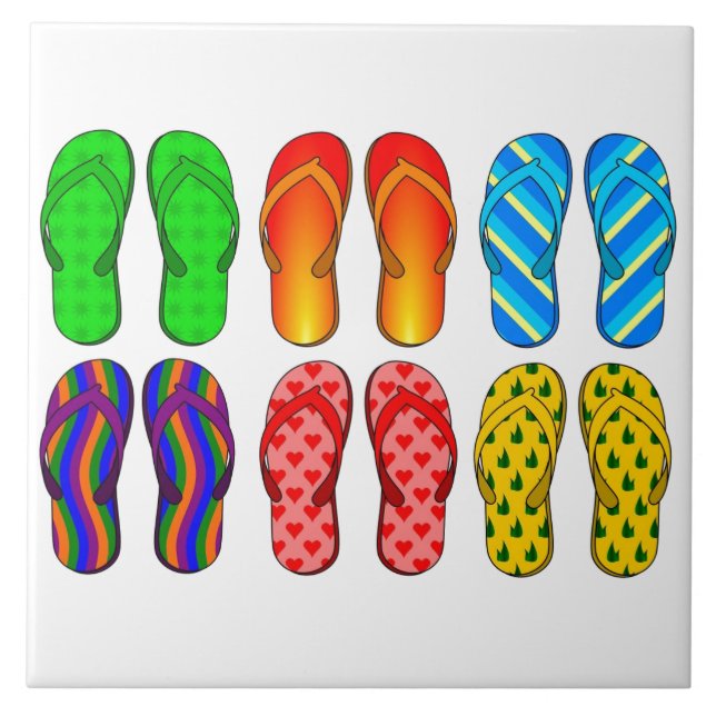 Flip Flops Colourful Fun Beach Theme Summer Gifts Tile (Front)