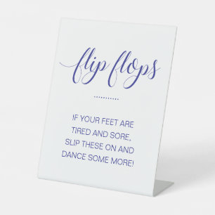 Flip Flops Dancing Shoes Navy Blue Beach Wedding Pedestal Sign