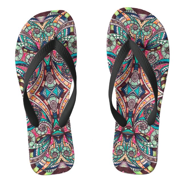 Flip Flops Drawing Floral (Footbed)