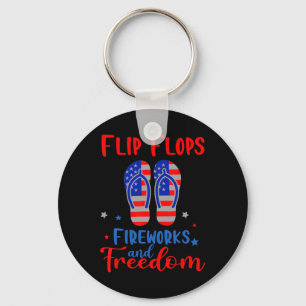 Flip Flops Fireworks And Freedom American Flag 4th Key Ring