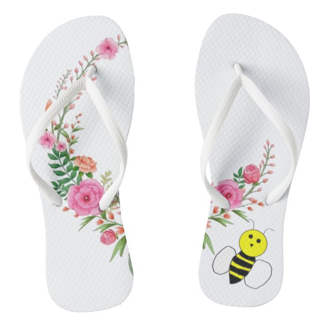 Flip Flops Floral Bumblebee Fun  (Footbed)
