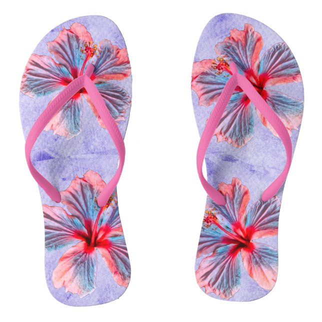 Flip Flops for Women with Edited Hibiscus Flowers (Footbed)