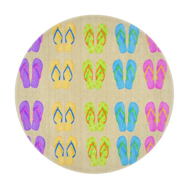 Flip Flops Glass Cutting Board Round (12") (Front)