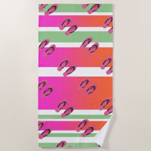 Flip Flops + Green Stripes Ocean  Beach Towel