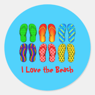 Flip Flops, I Love the Beach Classic Round Sticker