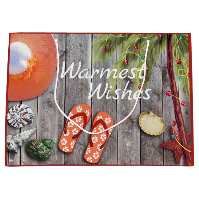 Flip Flops n Palm Tree with Christmas Lights Beach Large Gift Bag (Front)