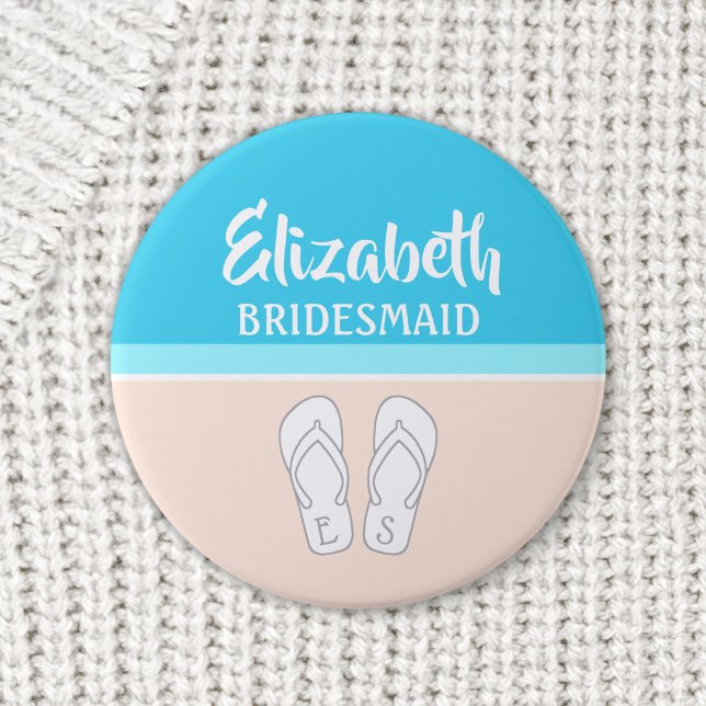Flip-Flops on Beach Monogrammed Wedding Bridesmaid 6 Cm Round Badge (Creator Uploaded)