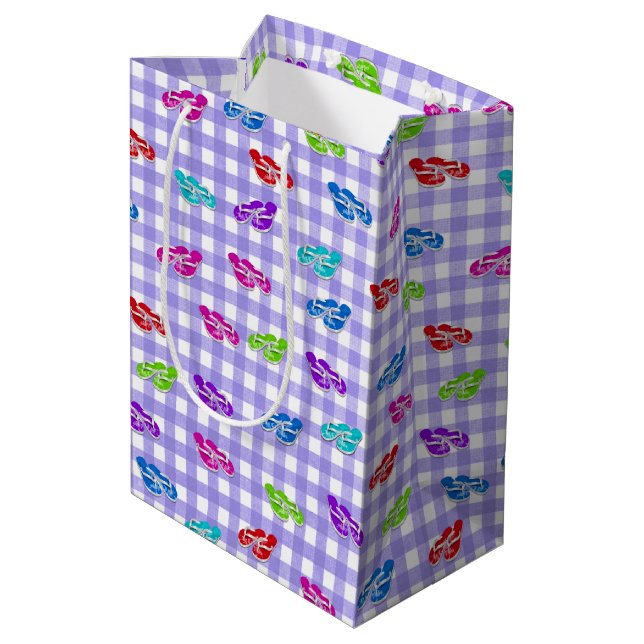 Flip-flops on Gingham Medium Gift Bag (Back Angled)