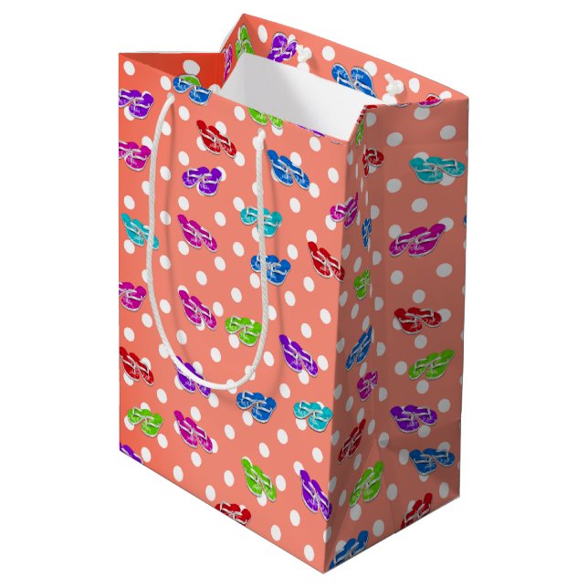 Flip-flops on Polka Dot Wrapping Paper Med Medium Gift Bag (Back Angled)