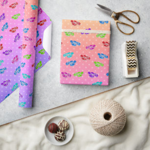 Flip-flops on Rainbow Polka Dot Wrapping Paper