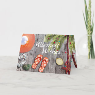 Flip Flops, Palm Tree, Christmas Lights Beach Holiday Card