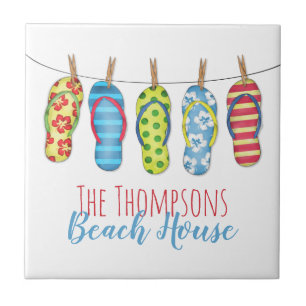 Flip Flops Personalised Colourful Beach House Tile