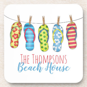 Flip Flops Personalised Whimsical Beach House Coaster