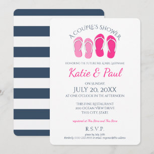 Flip Flops Pink and Navy Blue Couple's Shower Invitation