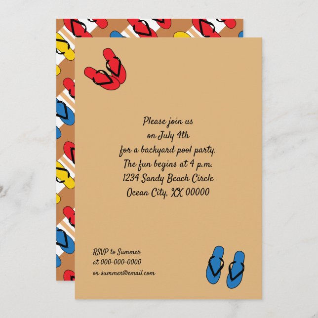 Flip Flops Primary Colours Stripes Summer Party Invitation (Front/Back)