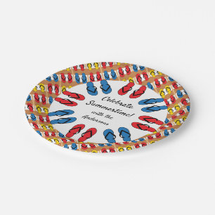Flip Flops Primary Stripe Summer Party Personalise Paper Plate