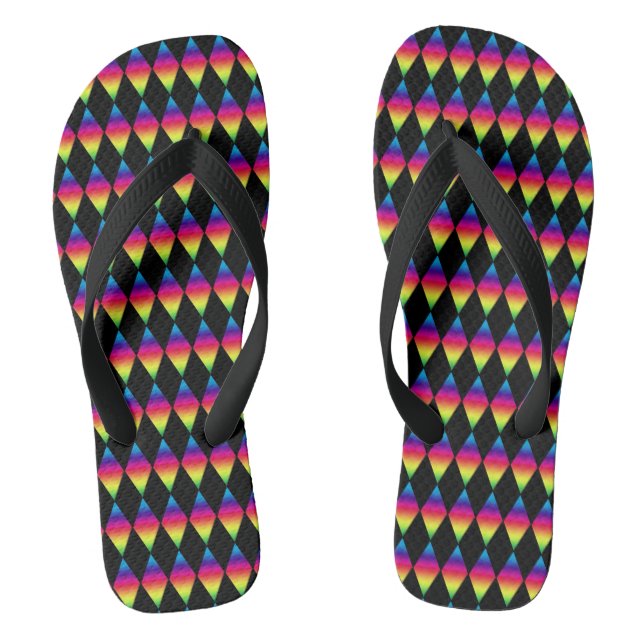 Flip Flops - Rainbow Diamonds on Black (Footbed)