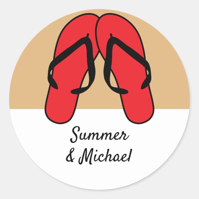 Flip Flops Red Personalised Classic Round Sticker (Front)