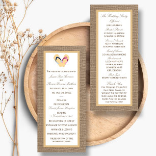 Flip-Flops Sandy Beach Burlap Wedding Program Rack Card