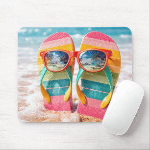 Flip-flops Stuck In Beach Sand With Sunglasses Mouse Mat