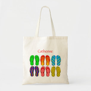 Flip flops Summer Beach Stripe Personalised Option Tote Bag