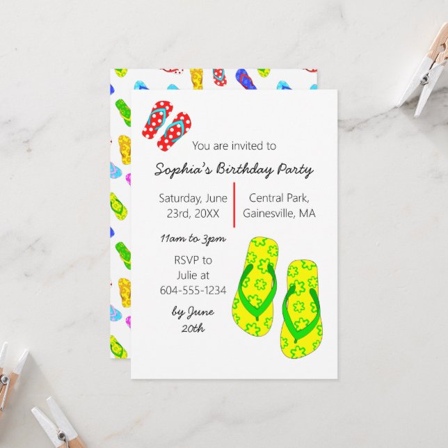 Flip Flops Summer Birthday Party Invitation (Front/Back In Situ)