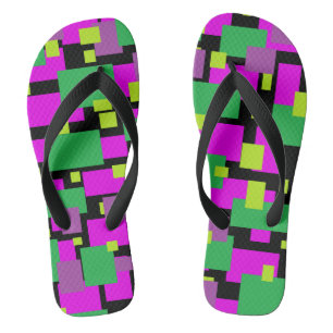 Flip Flops With Green and Purple Geometric Print