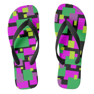 Flip Flops With Green and Purple Geometric Print