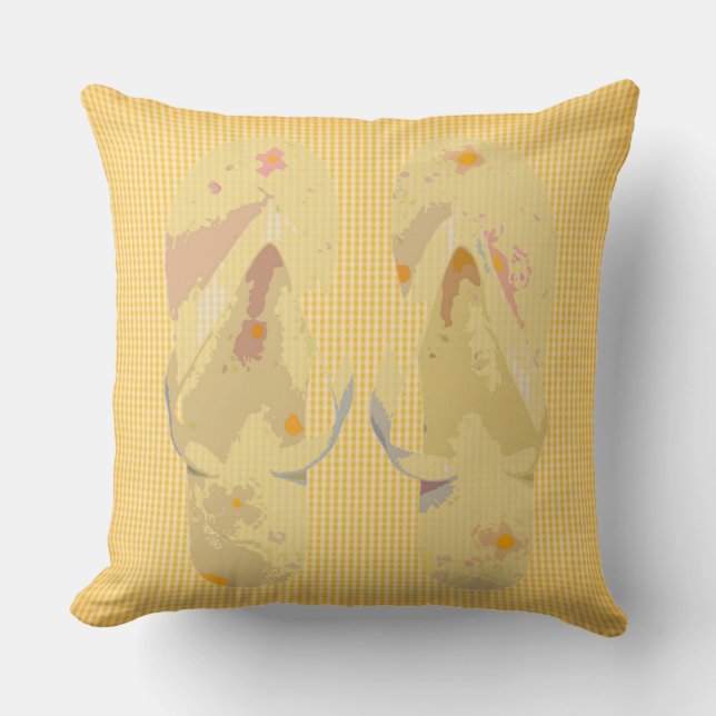 Flip Flops Yellow Stripe Background Cushion (Front)