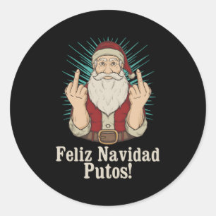 Flip Off Santa Claus Bad Middle Finger Feliz Navid Classic Round Sticker