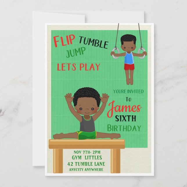 Flip & Tumble Birthday Invitation Card (Front)