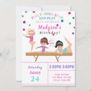Flip, Tumble, Jump & Play Bday Invitation