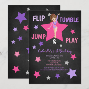 Flip, Tumble, Jump, & Play Gymnastics Birthday Invitation