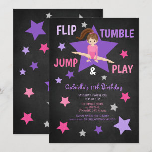 Flip, Tumble, Jump, & Play Gymnastics Birthday Invitation