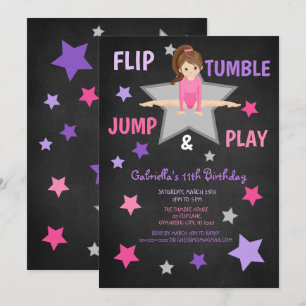 Flip, Tumble, Jump, & Play Gymnastics Birthday Invitation