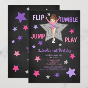 Flip, Tumble, Jump, & Play Gymnastics Birthday Invitation