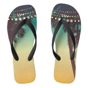 Flipflop Sandals Beach Sunset Palm Tree String Lig